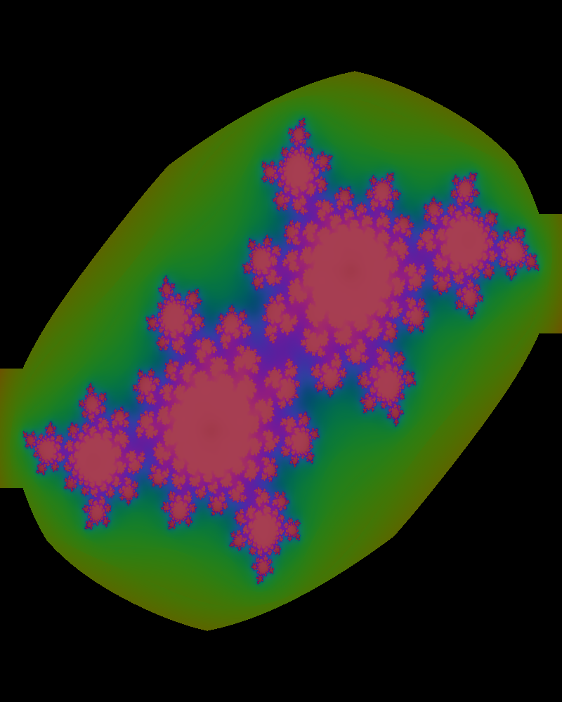 julia_spiral, a generative work by Overtone: a Julia-set fractal in rose and violet on olive green